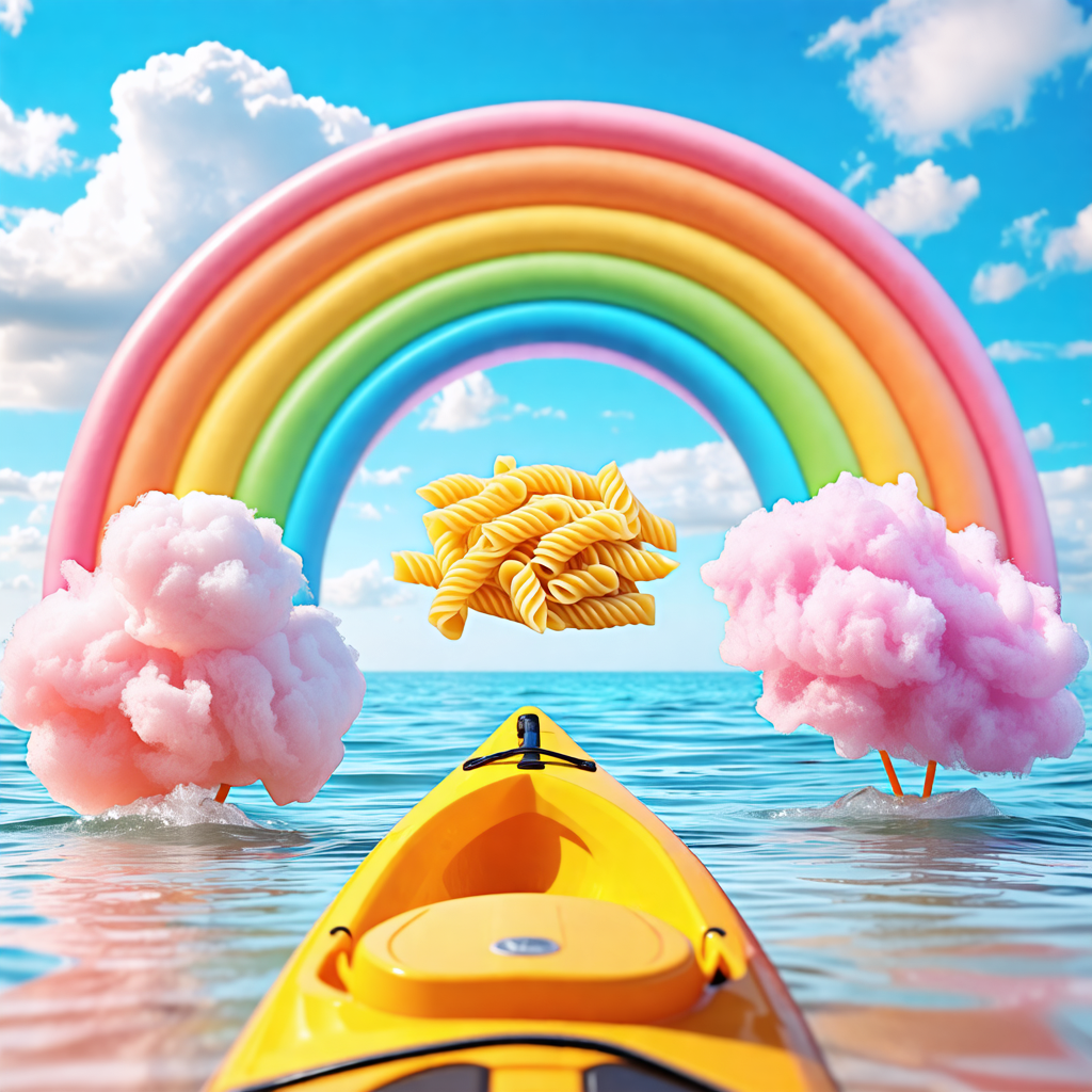 rainbow, cotton candy, pasta, kayak